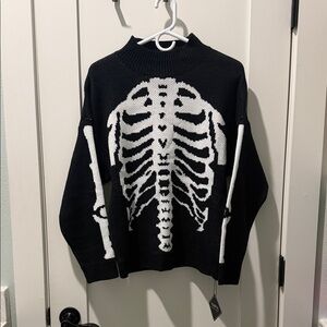 Zaful Black Sweater with White Ribcage Design